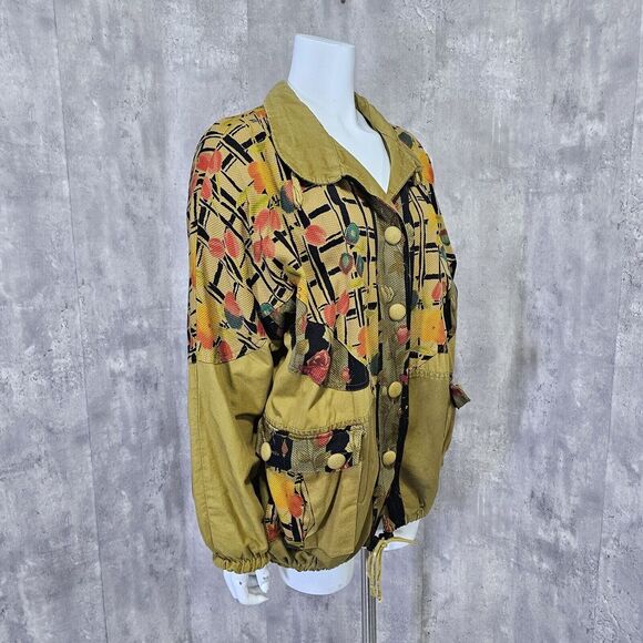 Vintage 90s Abstract Textured Knit Cotton Lined Drawstring Jacket‎ Streetwear - Picture 3 of 8